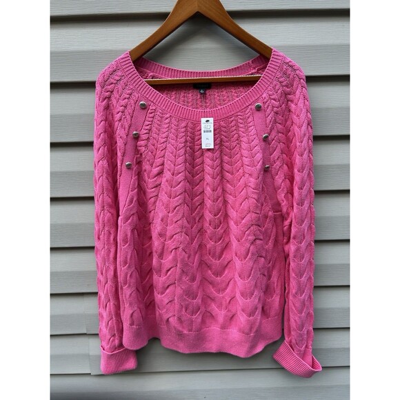 New Talbots Pink Wool Blend Cable Knit Sweater Women's XL Chunky Classic Preppy - Picture 1 of 4